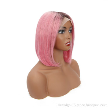 1b/Hot Pink Color Swiss Lace Transparent HD Front Bob Wig 1B 613 Blonde Pink Blue Gray Hot Pink Neon Purple Ombre Wig Human Hair